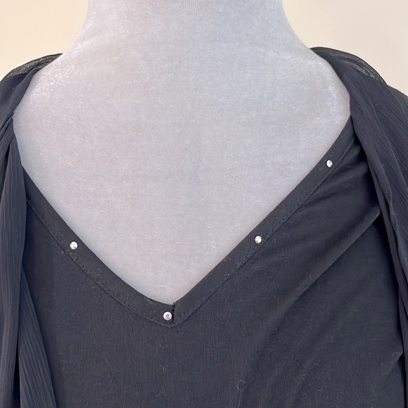 NY COLLECTION Black Studded Bell Sleeve Sheer Overlay Blouse M NWOT - Picture 4 of 10